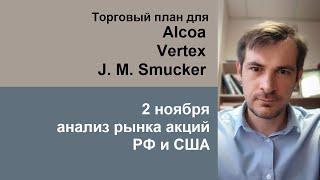 Анализ акций Alcoa, Vertex, J. M. Smucker/ Обзор рынка акций РФ и США