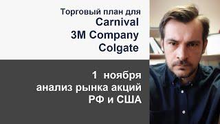 Анализ акций Carnival, 3M Company, Colgate/ Обзор рынка акций РФ и США